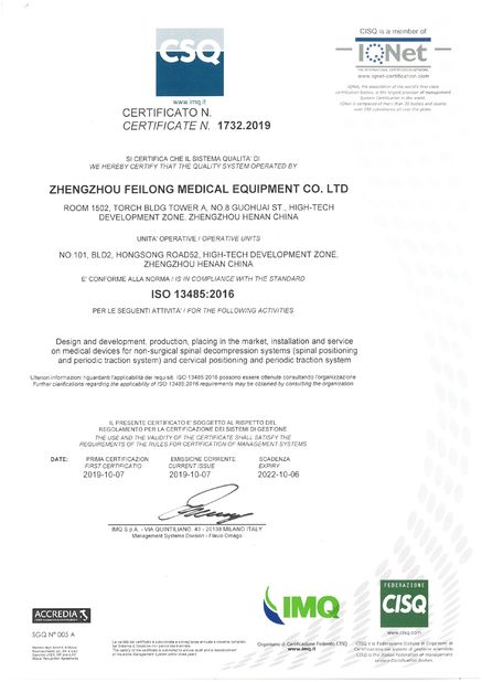 La Chine Zhengzhou Feilong Medical Equipment Co., Ltd Certifications